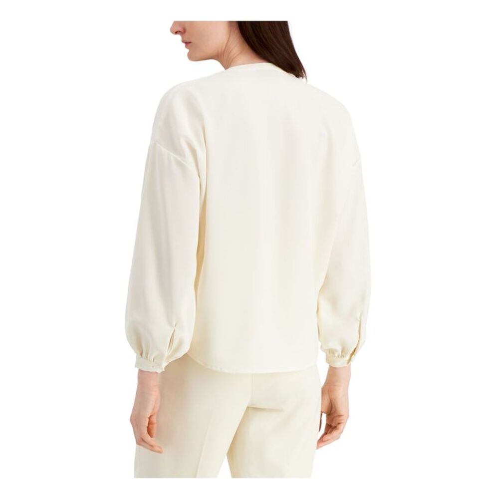 ALFANI Womens Ivory Drop Shoulder Dolman Sleeve Crew Neck Button Up Top L - Picture 2 of 4